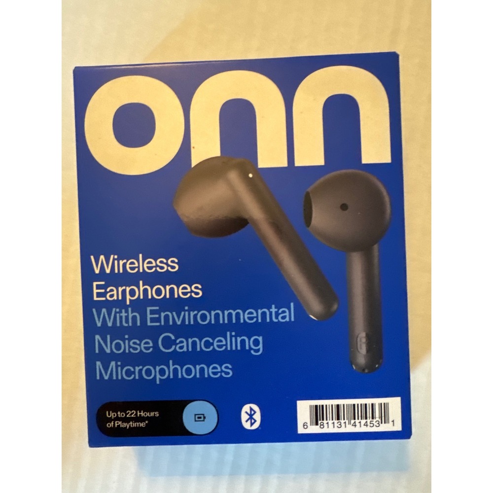 Onn Wireless Earphones Black Bluetooth Noise Canceling Earbuds 22hr Playtime NEW